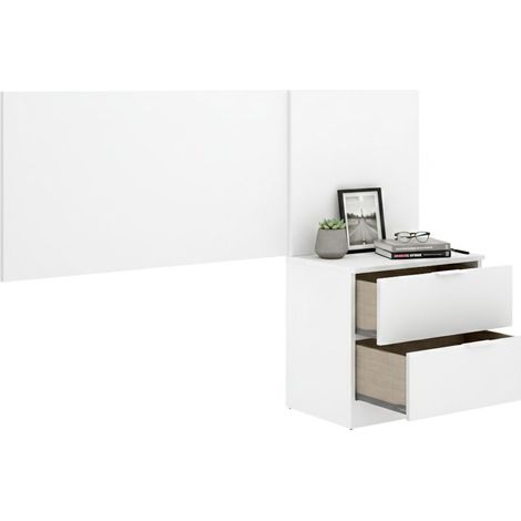 Testiera Letto Lead, Comodino Incluso, Singolo, Colore Struttura Marrone, 34x141 cm Bianco