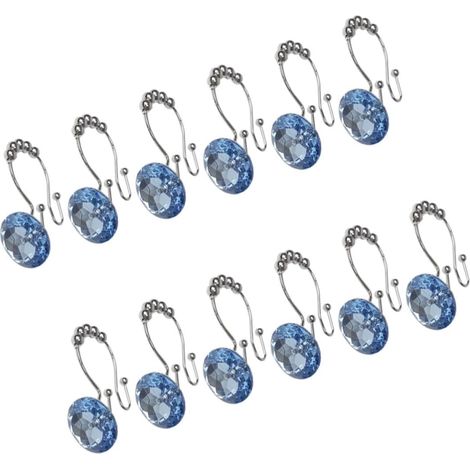 Lot de 12 Anneaux de Rideaux de Bleus Double Crochet en Métal et Acrylique, Résistants la Rouille, Glisse Facilement pour Tringle (1/5)