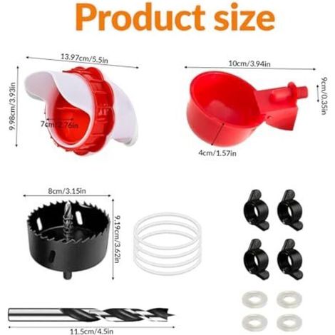 Lot de 4 mangeoires automatiques pour poules avec 4 abreuvoirs automatiques sans déchets - Distributeur de nourriture pour poules - Bricolage - Anti-rats - Abreuvoir automatique pour canard, oie