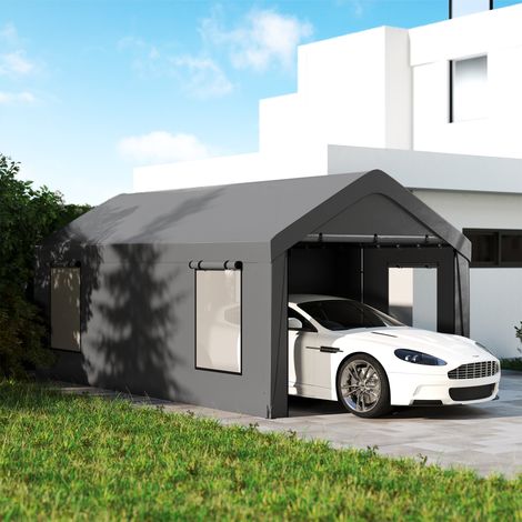 Carport 3x6m avec parois amovibles – 2 portes zippées – 4 fenêtres – Tissu PE imperméable et anti-UV – Structure en acier robuste (1/5)