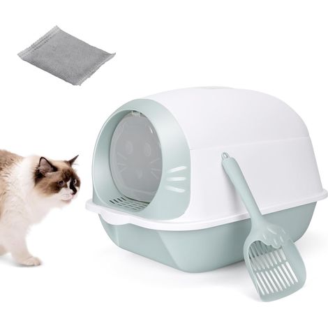 Caja de arena cerrada, bandeja para gatos con tapa, caseta sanitaria con pala para arena y filtro de carbón de bambú para controlar olores, reduce el seguimiento, base a prueba de fugas (1/5)
