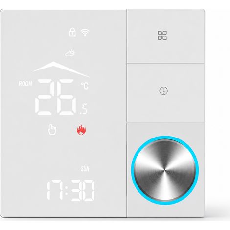 Thermostat de Chauffage au Sol à Bouton, Blanc, sans Wi-Fi, 3 A, pour Chauffage à Eau et Chaudière (1/5)