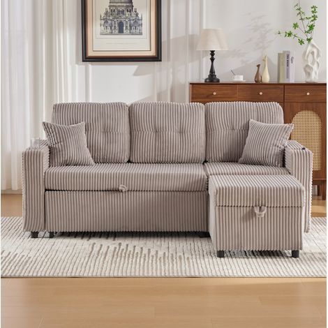 Sofa mit Schlaffunktion und Stauraum Cord Hellgrau OKMYHOME (1/5)