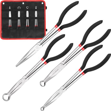 Assortiment de 4 pinces extra longues avec 3 tailles de pinces antidérapantes de 27,9 cm, pince droite à long bec de 27,9 cm, kit de pince pour cintrage, façonnage, coupe (1/5)