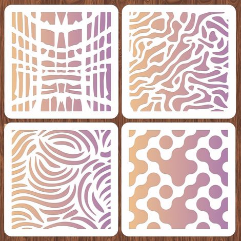 Lot de 4 pochoirs à texture abstraite réutilisables - Pochoirs creux en marbre craquelé - Pochoirs géométriques mixtes - Pochoirs de texture artistique pour la peinture sur la fabrication de (1/5)