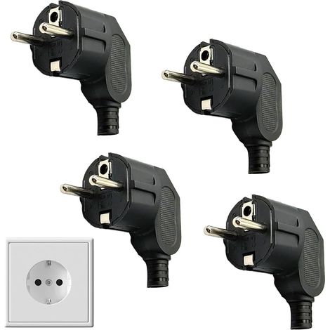 4 Pièces Prise Electrique Male 250V 16A,Prise Male Européenne,Fiche Coudée Fiches Electrique de Mise à la Terre,Réparation applicable Appareils Electroménagers aux Luminaires Prises (4 pcs) (1/5)