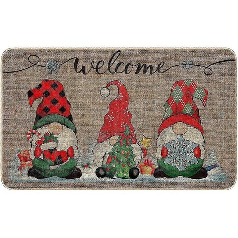 Tapis de porte décoratif de Noël, surface en lin et coton avec motifs de Noël classiques, tapis d'entrée intérieur/extérieur pour Noël et les réunions de famille (1/5)