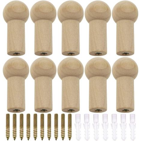 12 Pièces Crochets Muraux en Bois Patères Murales Nature avec Vis Décoration Manteau Patère Murale avec Vis pour Chapeaux Veste Foulards Sacs à Dos - Charge Maximale 7 kg