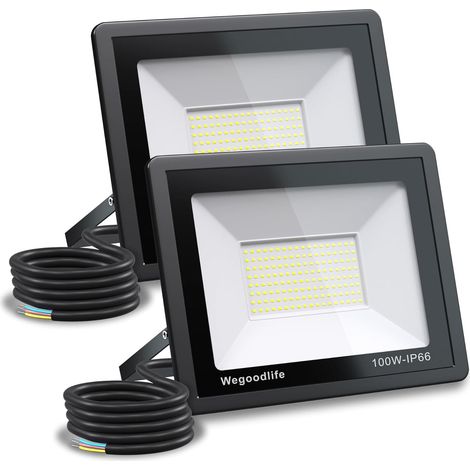 Lot de 2 Projecteur LED Extérieur 100W, Super Lumineux 8140LM Luminaire Exterieur, 3000K Blanc Chaud, IP66 Étanche, Spot LED Exterieur pour Jardin, Patio, Cour, Garage, Allée, Sans Prise (1/5)