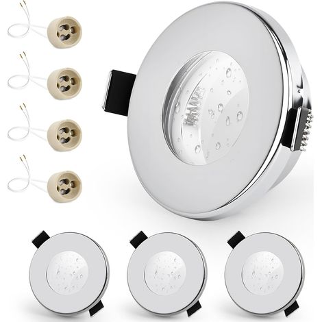 4x Spot LED Encastrable IP65 Cadre Avec Douille GU10, Spots de plafond en Fer Chrome, Rond plat Spots Salle de bain spot cadre d'encastrement 68mm pour extérieur- intérie (1/5)