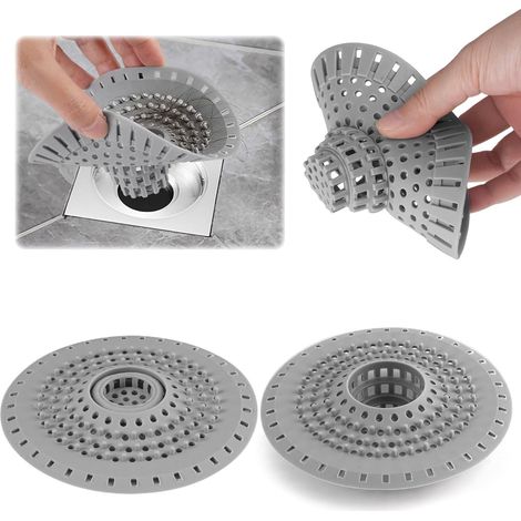 Lot de 3 filtres de douche en silicone avec 1 tige de nettoyage, 12,5 cm, filtre de douche universel pour retenir les cheveux, pour baignoire, lavabo et cuisine, protection anti-obstruction contre les (1/5)