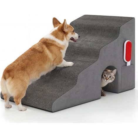Escalier Chien 4 Marches en Mousse pour Lit, Canapé, 70x41x43 cm Rampe Antidérapante pour Chiot, Chat, Animaux Âgés, Housse Lavable (1/5)
