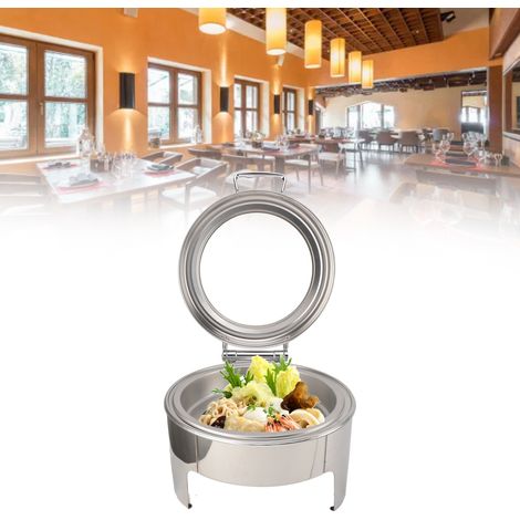 Réchaud de buffet 2 en 1 à pieds droits et à température réglable, fonctionnant à l'alcool, 6 litres, couvercle rabattable rond en acier inoxydable, conforme aux normes européennes, 220-240 V, compren (1/5)