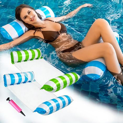Lot de 2 flotteurs de piscine gonflables à 2 tubes, radeaux de piscine pour adultes, matelas flottant pour plage, piscine et jacuzzi (vert et bleu) (1/5)