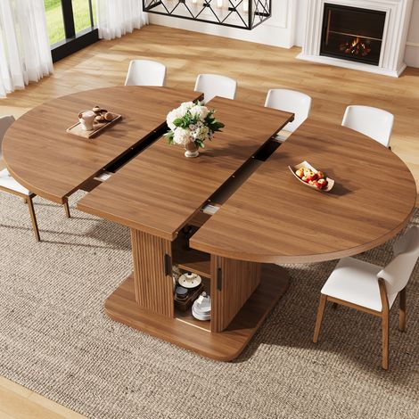 Table extensible ovale avec rangement, 110 à 149,8 cm, MDF et métal, marron OKMYHOME (1/5)
