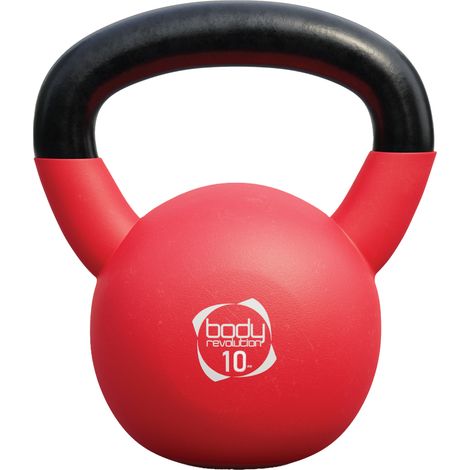 Kettlebell da 10kg in ghisa rossa con rivestimento in neoprene e base piatta