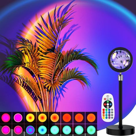 Lampe Projecteur Coucher De Soleil - 16 Couleurs RGB - Rotation 360° Tête Et Base - Objectif Cristal HD - Pour Photographie Autoportrait Décoration Intérieure - 1 Pièce (1/5)