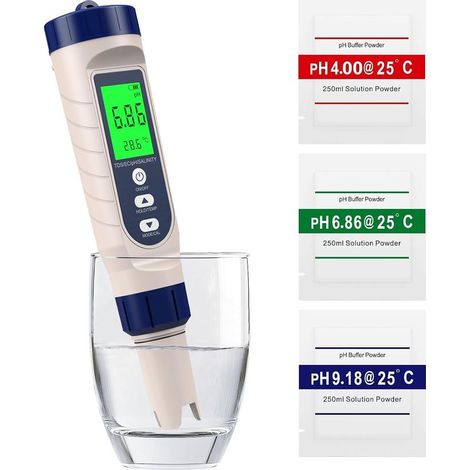 TIVCROXS - 5-en-1pH Metre,PH,TDS, EC,Salinité,Thermomètre,Testeur pH Piscine avec Écran LCD Rétroéclairé et Compensation de la Température (1/5)