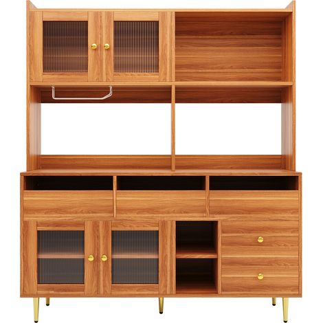 Buffet moderne en MDF avec porte en verre Changhong, rangement multi-étages et porte-bouteilles, 145 x 39 x 171 cm (1/5)
