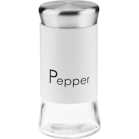 Poivre en pot à épices en verre, 150 ml, inscription en acier, poivre blanc (1/2)