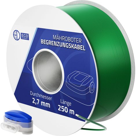 ECD Germany Cable Delimitador Universal para Robots Cortacésped Alambre de 250m con 12 Conectores Ø2,7 mm Cobre Estañado para Delimitación del Jardín Compatible con Gardena Bosch Husqvarna Worx Honda (1/5)