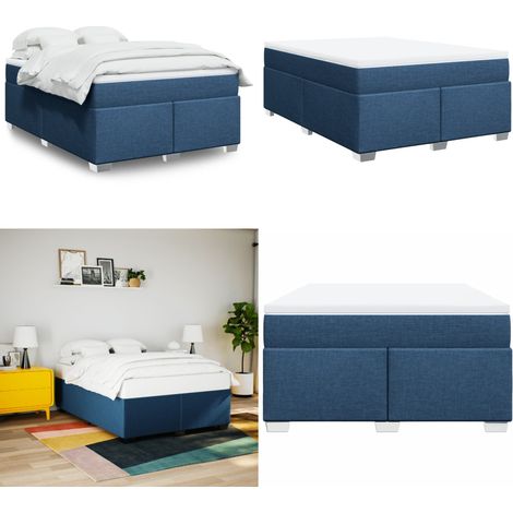vidaXL Sommier à lattes de lit avec matelas Bleu 160x200 cm Tissu (1/5)