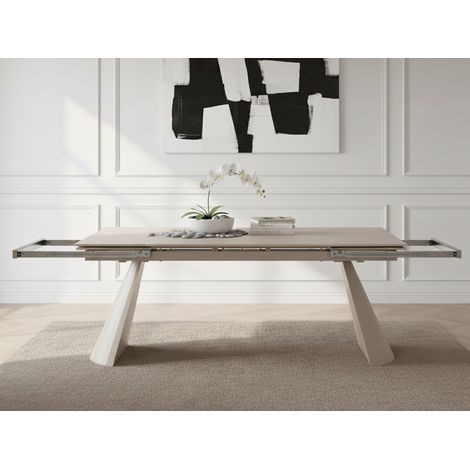 BOBOCHIC - Table à manger extensible 180 à 260 cm ROMEO plateau pierre effet travertin (1/5)