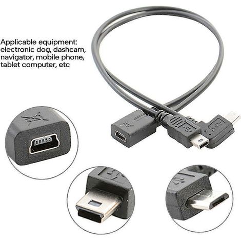 Câble répartiteur mini USB 5 broches femelle vers mini USB 5 broches mâle + rallonge micro USB mâle (1/4)