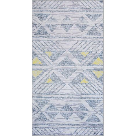 Tappeto motivo geometrico grigio-giallo 80 x 150 cm Kargi