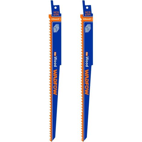 Set de 2 lames de scie sabre pour bois WADFOW 225 mm 6 TPI HCS (1/3)