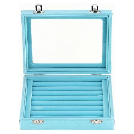 Présentoir à bijoux pour bagues, boîte de rangement pour bagues et boucles d'oreilles, boîte à bijoux, porte-bagues pour femmes et filles (bleu clair) (1/5)