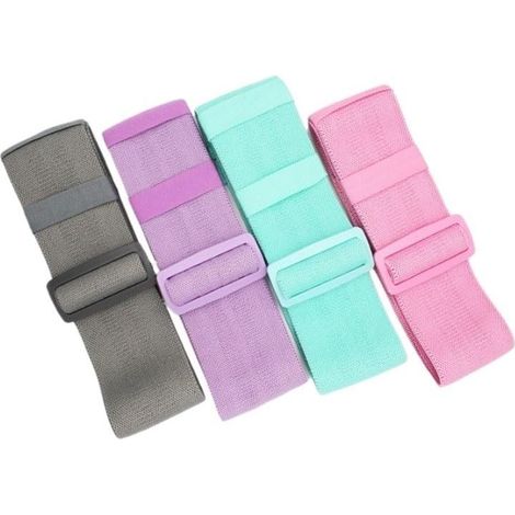 Set mit 4 verstellbaren Widerstandsbändern (grau, lila, mintgrün, rosa), rutschfestes Material, für Fitness, Krafttraining und Konditionstraining (1/5)