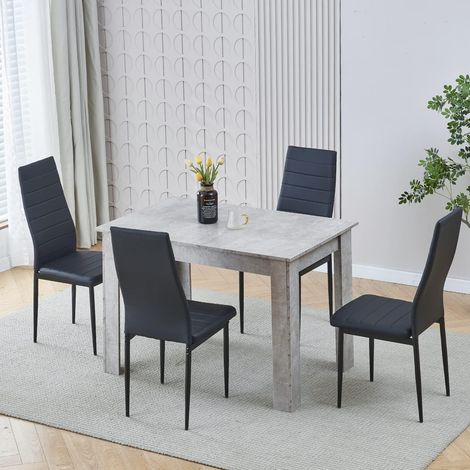 Dining Room Set, Beton Grey Dining Table with Chairs, 110x70 cm Table and Chairs for Living Room Home Kitchen (Table with 4 Chairs, Black Faux Leather)