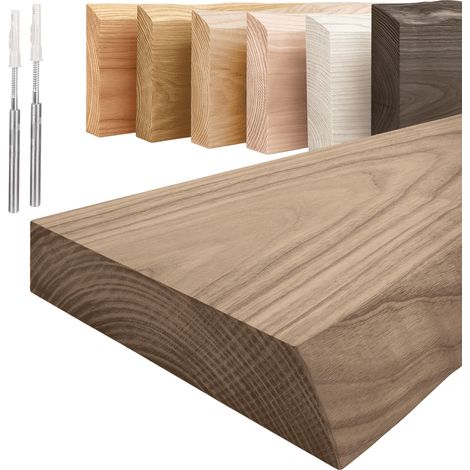 LAMO Manufaktur Étagère murale en bois massif, bord irrégulier, étagère flottante montage INVISIBLE Marron noisette 90cm, LW-01-A-005-90W