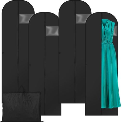 Quatre housses à vêtements longues (180 cm x 60 cm), pliables et zippées, pratiques et fonctionnelles, idéales pour ranger les robes de mariée. (1/5)