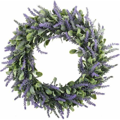 1 Couronne Artificielle Lavande 45cm Décoration Porte Extérieur Intérieur Résistante UV Pluie Printemps Automne (1/5)