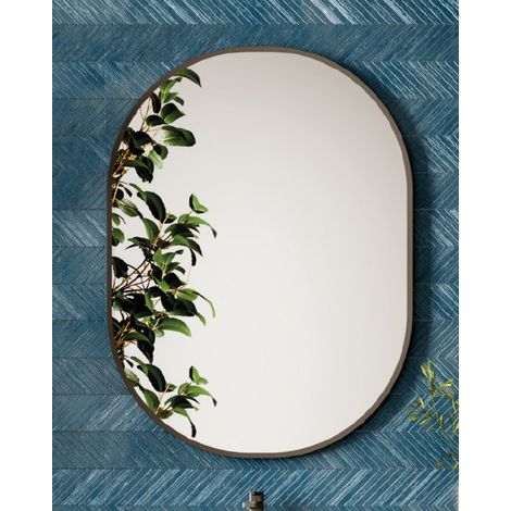 Espejo de Pared Ovalado Decorativo de Baño Ovalado Reversible  Borde Negro 55 x 80cm (1/5)
