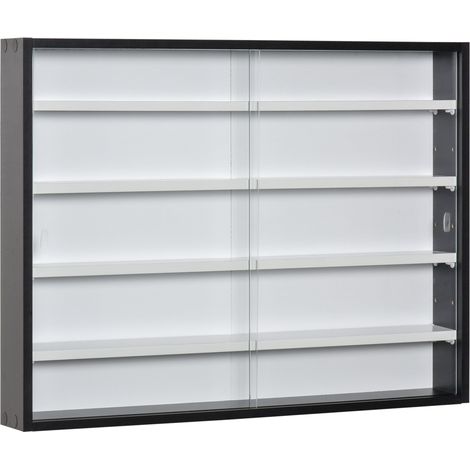 Pensile Bacheca Portaoggetti 80x9,5x60 cm con Ante Scorrevoli in Vetro Nera e Bianca (1/5)