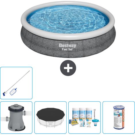 Piscine gonflable ronde Bestway à réglage rapide - Imprimé rotin - 366 x 76 cm - Comprend des Accessoires CB15 (1/5)