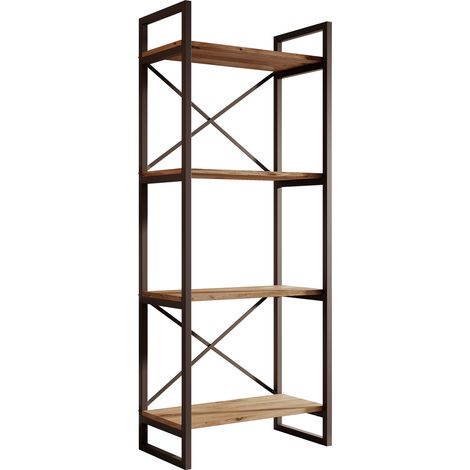 Estantería diseño Industrial Estantería de Salón Oficina Color Pino Atlantico Estructura Acero Negro Mate Modelo Factory E1 55x138x30cm