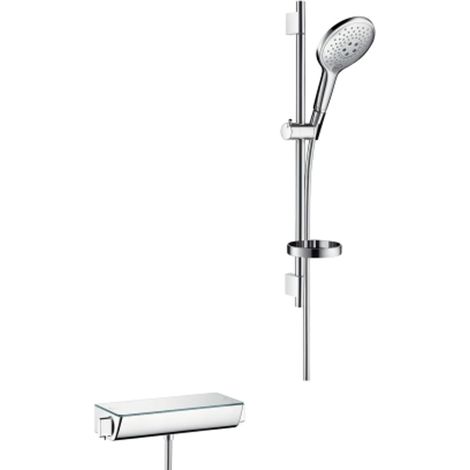 hansgrohe Raindance Select S Brausesystem Aufputz 150 3jet mit Ecostat Thermostat und Brausestange 65 cm Chrom, 27036000