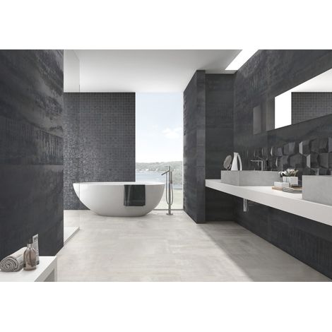 Aelle - Carrelage sol / mur effet métal anthracite 45x90 cm IONIC STEEL - Vendu par boîte de m² (1/4)