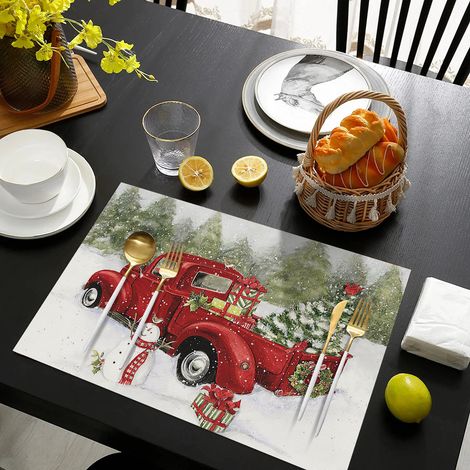 Creative Christmas Placemat, Leather, Non-slip, Waterproof, Heat Insulated, Home Placemat, Hotel Restaurant Placemat - Forest Car - Leather Printed 3045CM