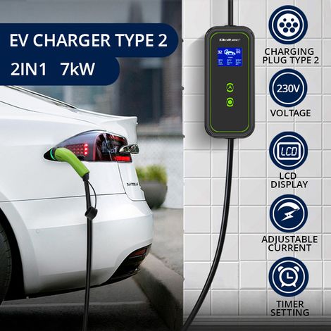Qoltec 52471 Cargador de móvil para EV 2 en 1 tipo2 7kW 230V CEE 5 PINES (1/4)