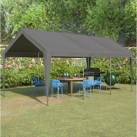 Carport garage 3 x 6 m gris en métal avec fenêtres relevables, parois et toit amovibles OKMYHOME (1/5)