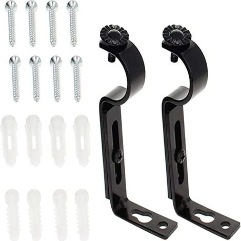 2 pièces cintres de cadre télescopique pour tringles à rideaux, supports pour supports de tringle à rideaux, tringles à rideaux, support noir pour tringles à rideaux, supports de rideaux, métal (1/5)