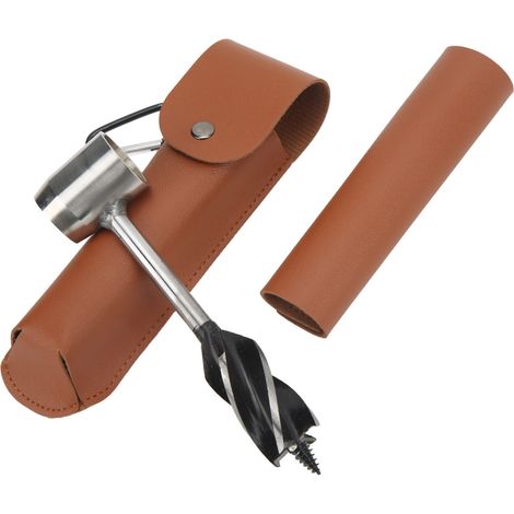 Outils de survie pour colons : clé spirale manuelle, poinçon manuel, outil multifonction, perceuse à main pour le travail du bois, perceuse à main, étui en cuir PU marron. (1/5)