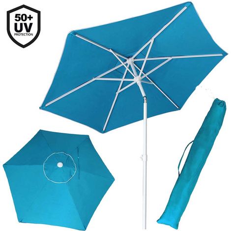 Ombrellone Mare Spiaggia Giardino Acciaio Inox Grande 210cm Azzurro con Custodia (1/5)