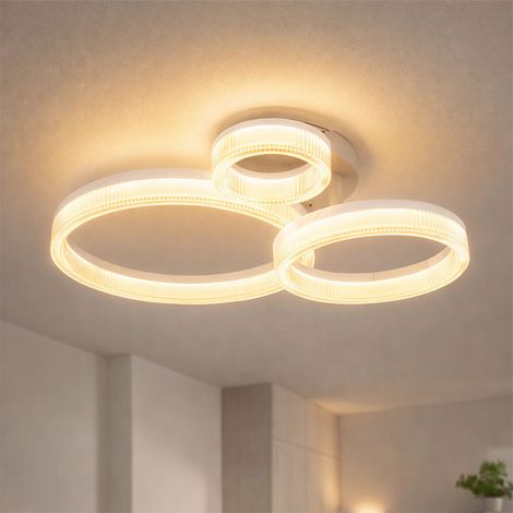 LED Deckenleuchte Ringe sandfarben Designlampe Esszimmerleuchte Wohnzimmerlampe, Metall, 24W 2000Lm warmweiß, LxBxH 51x40,5x12,5 cm