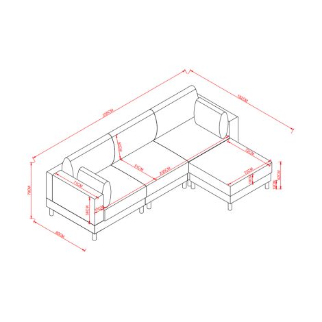 Canapé d'angle 3 places de style nordique (avec pouf) — Canapé en forme de L en polyester beige avec pieds en bois massif — Conçu pour les salons modernes